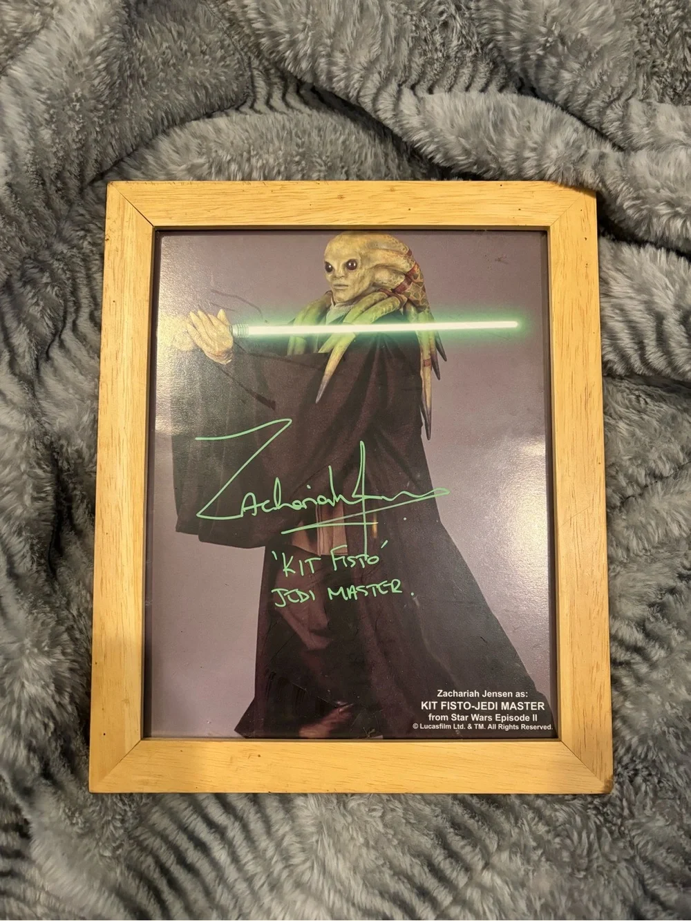Framed signed Star Wars Kit Fisto Poster in Light Wood Frame - Green Accents